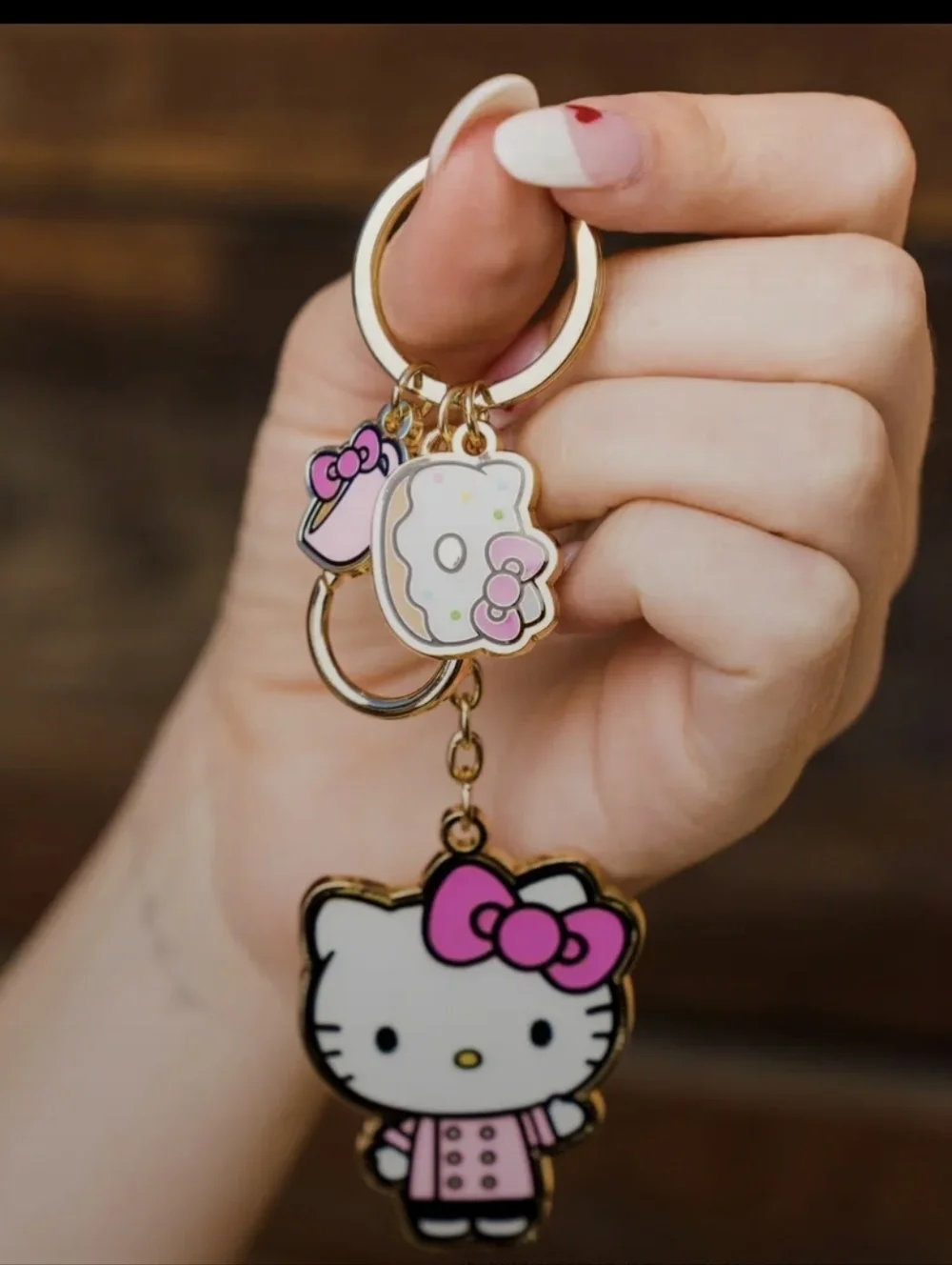 Hello Kitty Cafe Keychain Kawaii Pink Enamel Bag Charm Sanrio Collectible